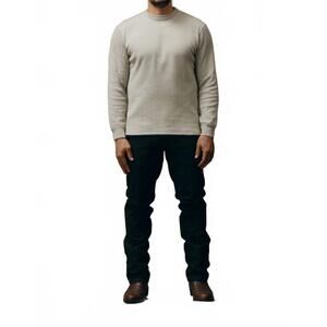 NEW FILSON waffle knit thermal crewneck sweatshirt in light heather grey